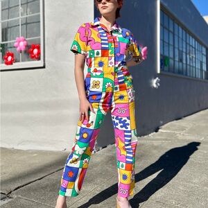 Nooworks Colorful Wormiverse Graphic Twill Coveralls Jumpsuit